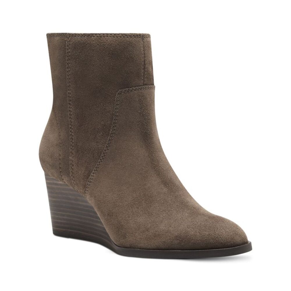 LUCKY BRAND Womens Brown Goring Wafael Almond Toe Wedge Leather Booties 9.5 M